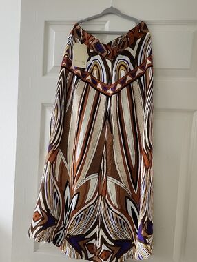 Maxi Skirt in Brown & Cream Geometric Print
